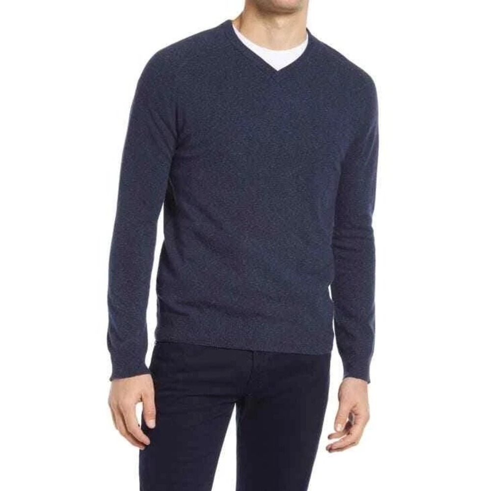 Billy Reid Mens Saddle Wool Silk Blend V-Neck Sweater M Navy Blue Elbow Patches